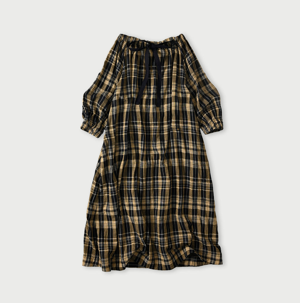 Indigo Double Woven Shirring Dress Back