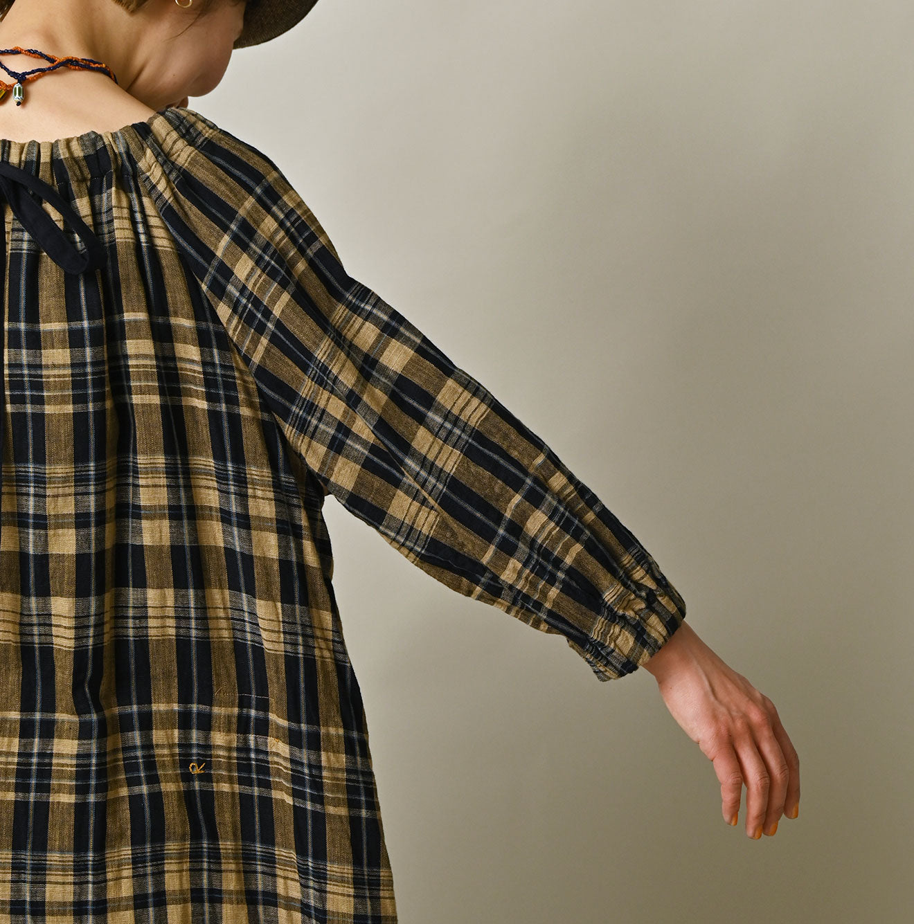 Indigo Double Woven Shirring Dress Detail