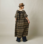 Indigo Double Woven Shirring Dress Female Model