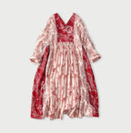 Indian Khadi Block Print Patchwork Dress Red