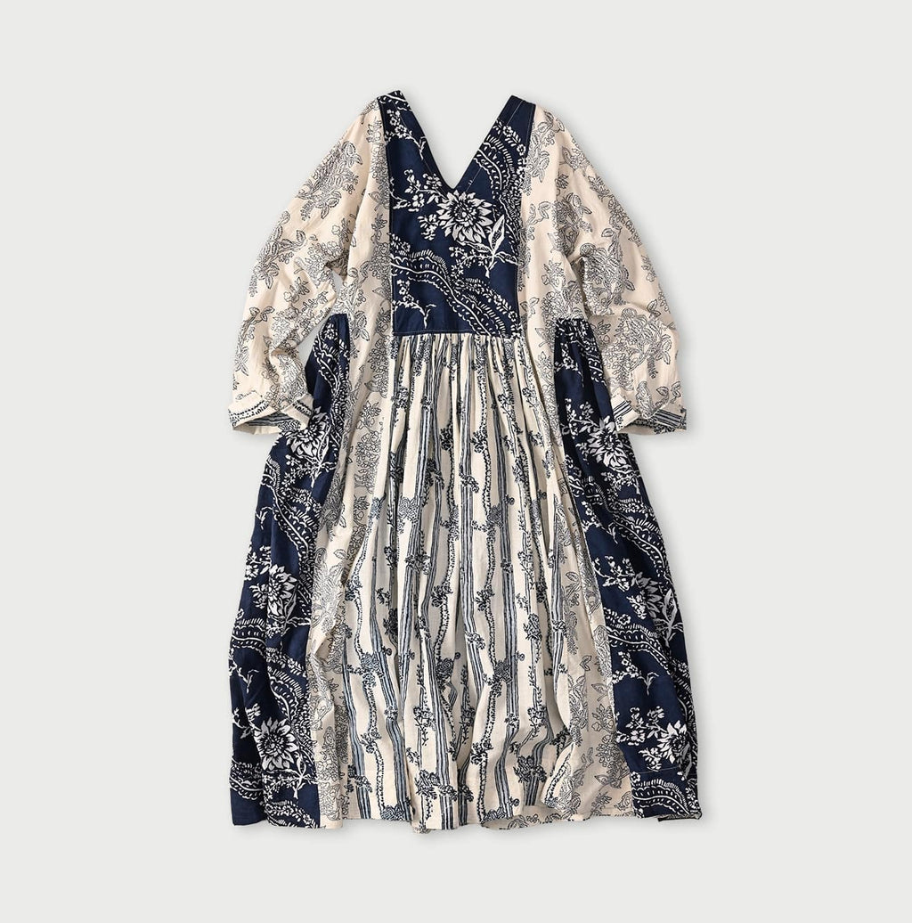 Indian Khadi Block Print Patchwork Dress Back