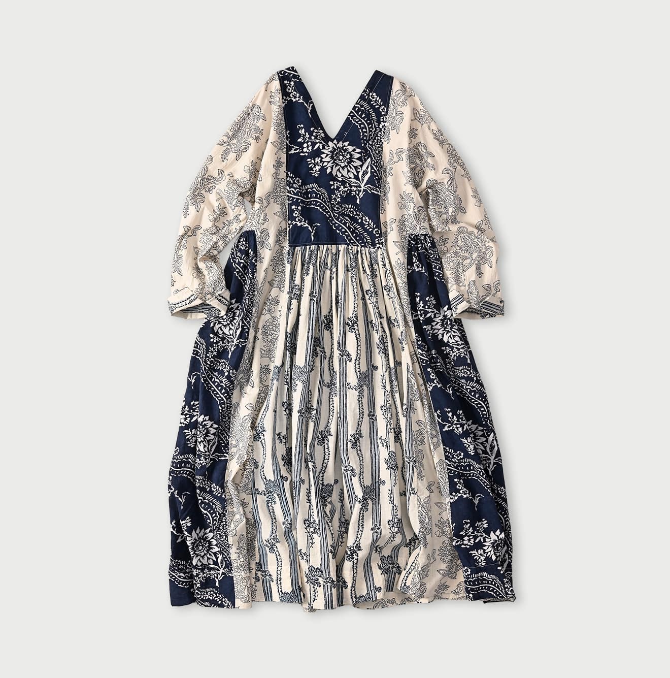 Indian Khadi Block Print Patchwork Dress Back