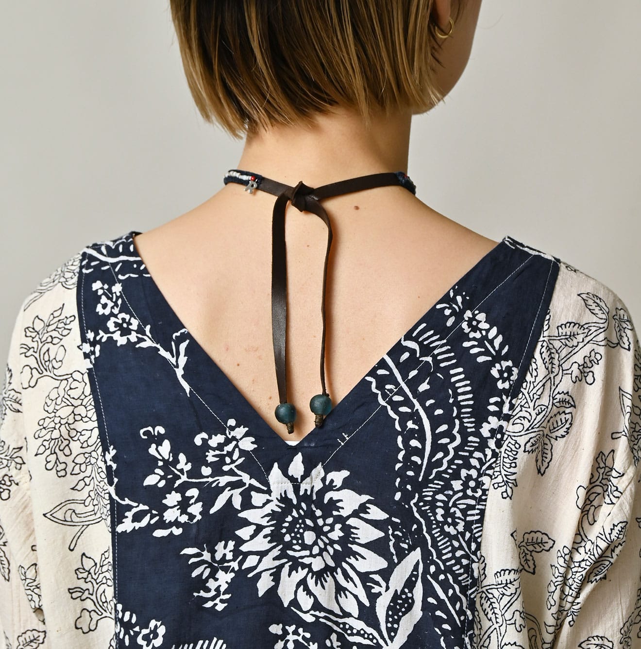 Indian Khadi Block Print Patchwork Dress Detail