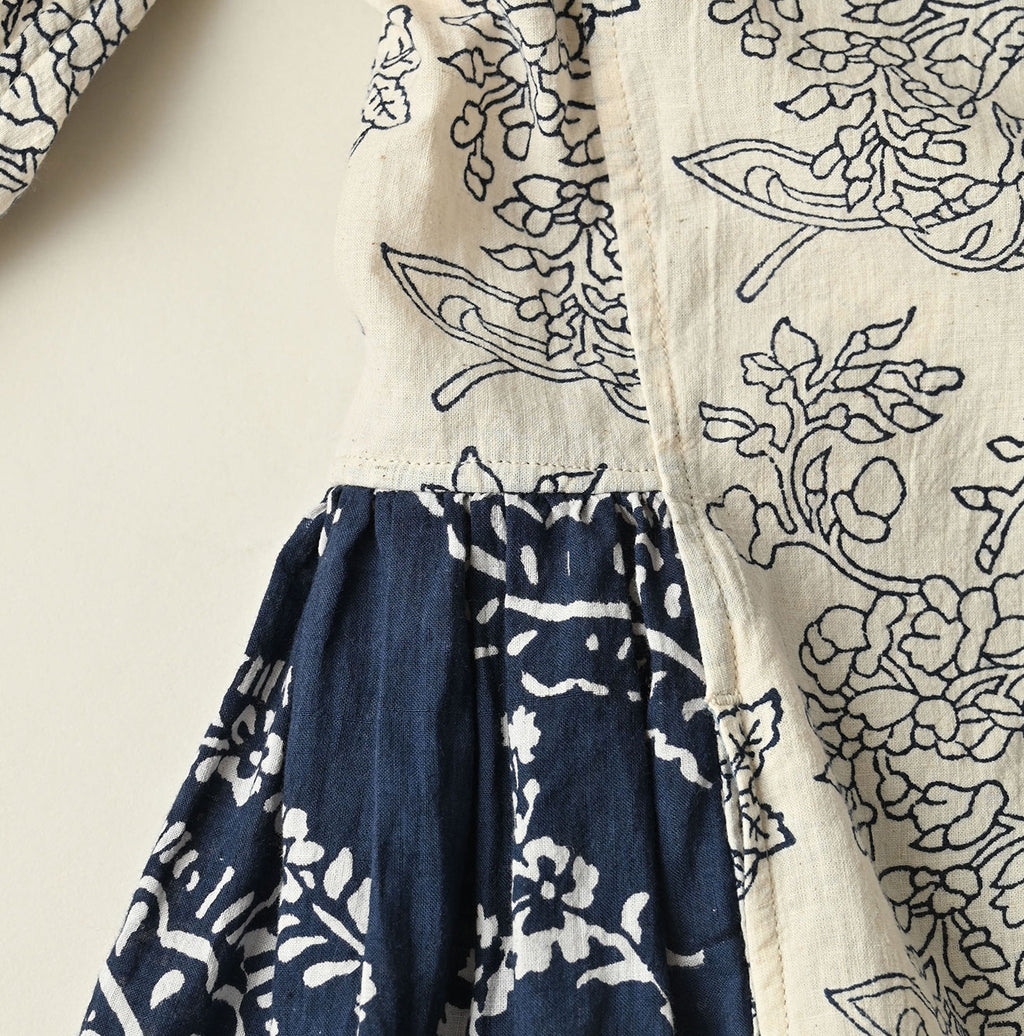 Indian Khadi Block Print Patchwork Dress Detail