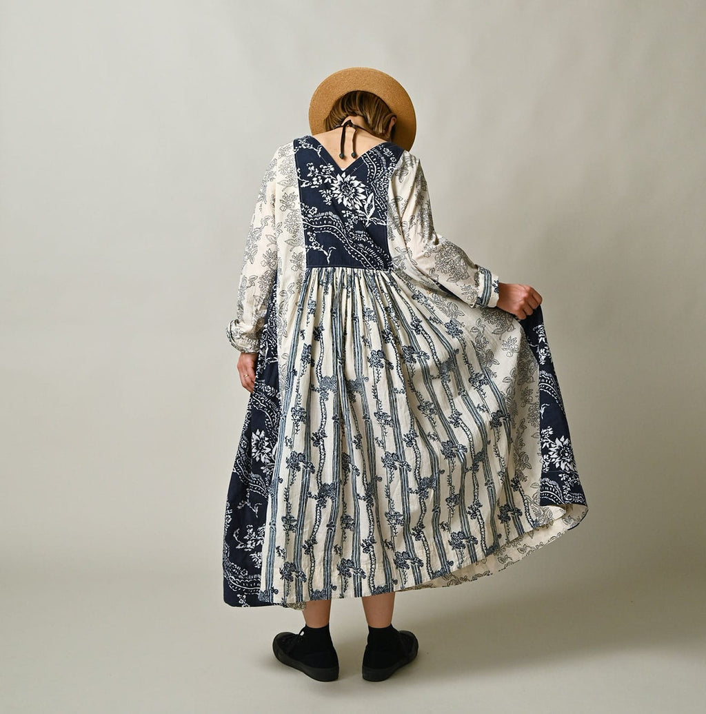 Indian Khadi Block Print Patchwork Dress Female Model