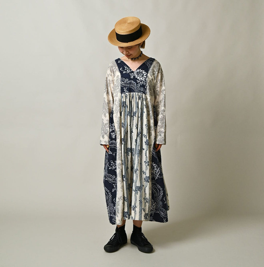 Indian Khadi Block Print Patchwork Dress Female Model
