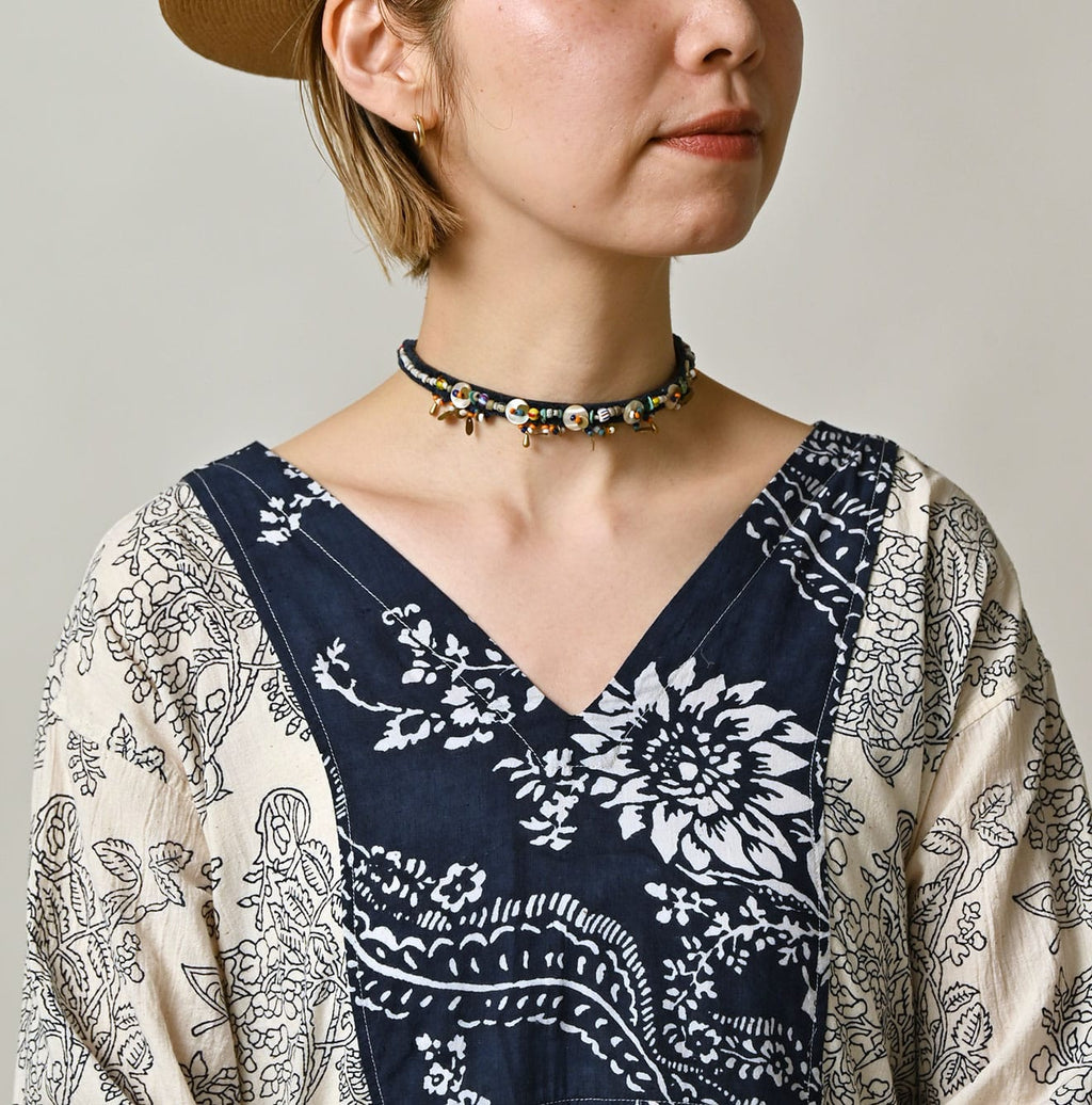 Indian Khadi Block Print Patchwork Dress Detail