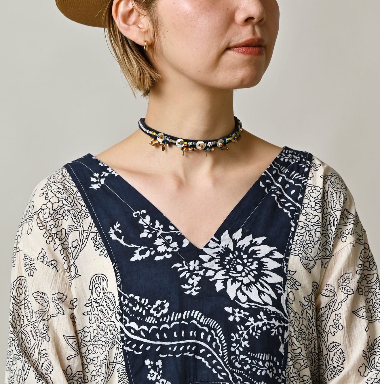 Indian Khadi Block Print Patchwork Dress Detail