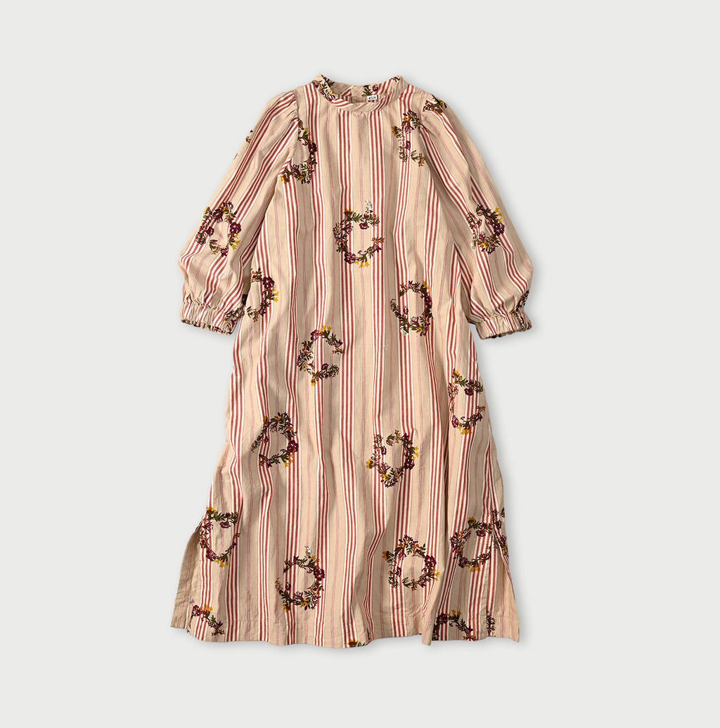 Indian Khadi OX SAIJIKI Poyon Puff Dress Red Stripes