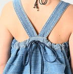 Rye Mugi Denim Yoke Pintuck Camisole Tan Detail