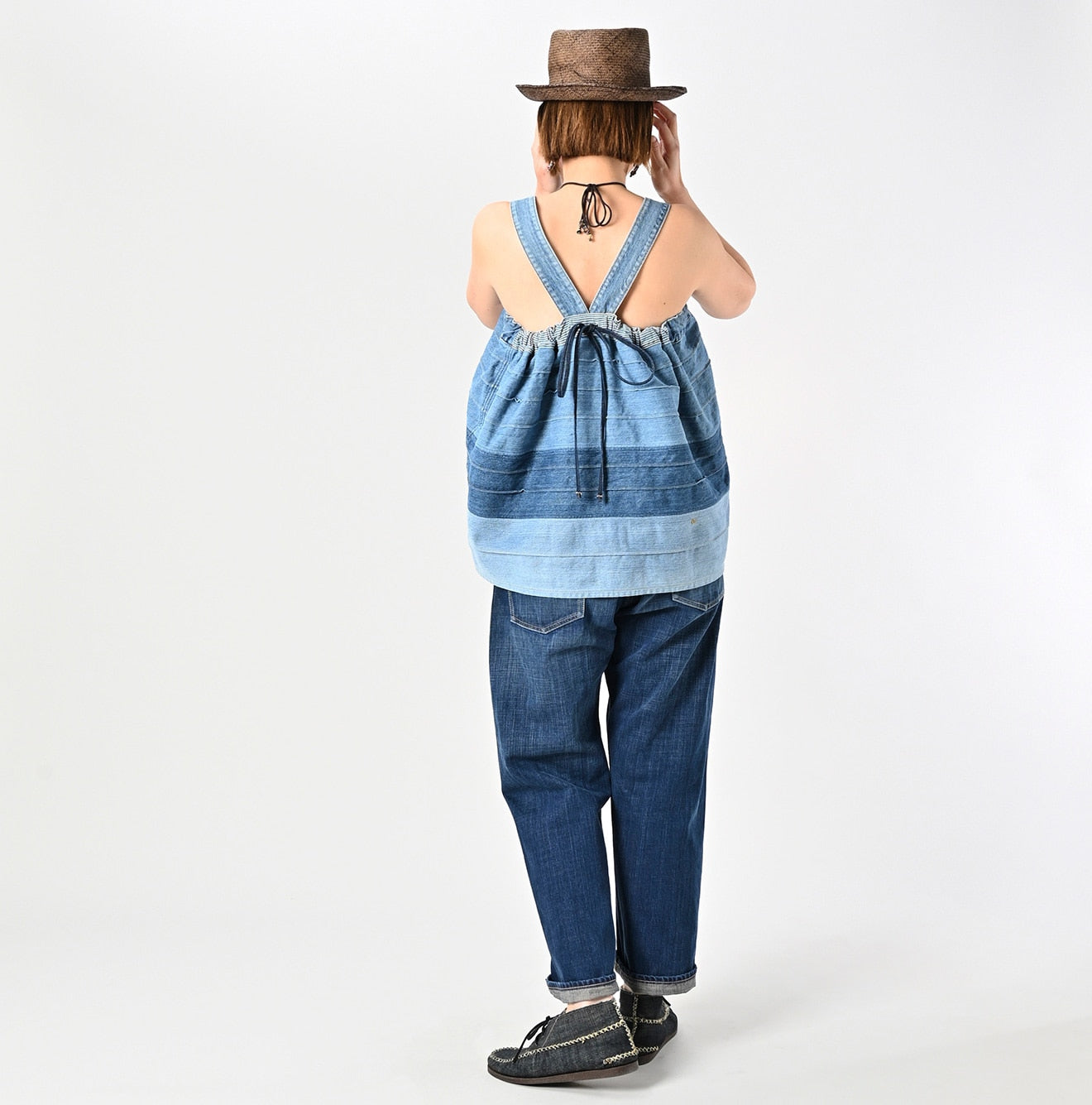 Rye Mugi Denim Yoke Pintuck Camisole Tan Female Model