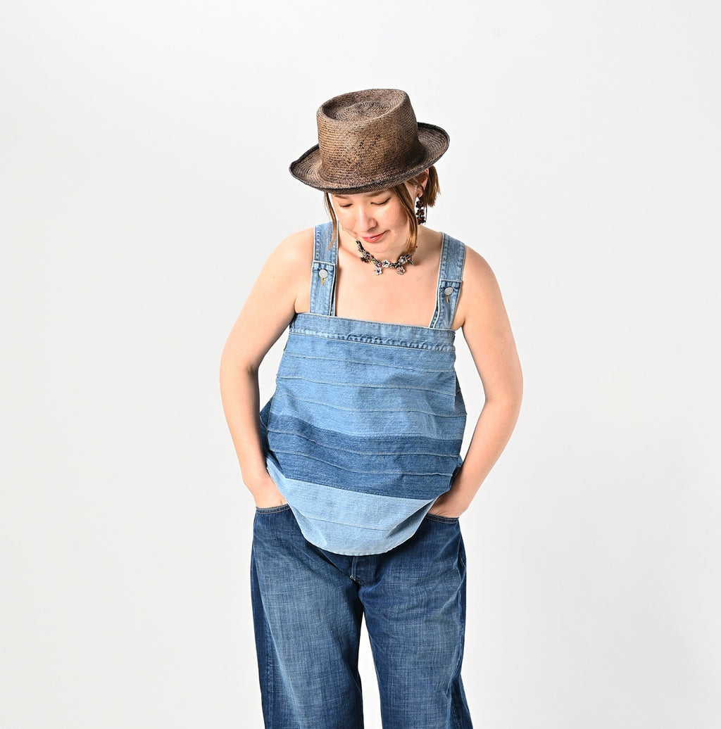 Rye Mugi Denim Yoke Pintuck Camisole Tan Female Model