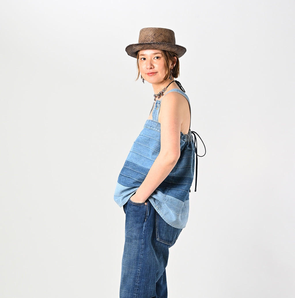 Rye Mugi Denim Yoke Pintuck Camisole Tan Female Model