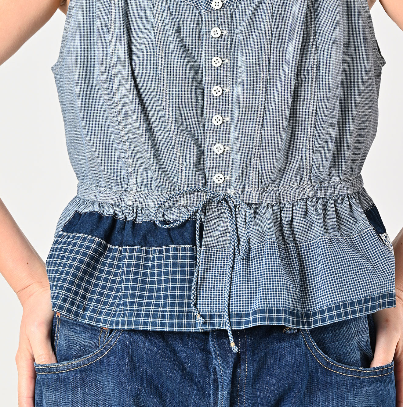Indigo Patchwork Corset Camisole Detail