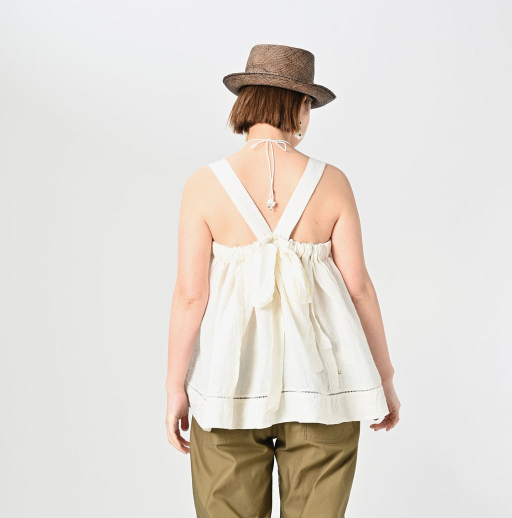 Indian Linen Beads Embroidery Camisole Female Model