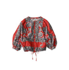 Bandana Paisley Print Puff Blouse Red