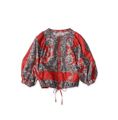 Bandana Paisley Print Puff Blouse Red