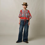 Bandana Paisley Print Puff Blouse Female Model