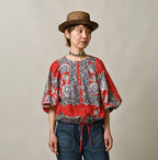 Bandana Paisley Print Puff Blouse Female Model
