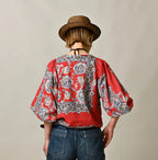 Bandana Paisley Print Puff Blouse Female Model