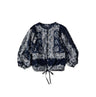 Indigo Bandana Paisley Print Puff Blouse