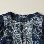 Indigo Bandana Paisley Print Puff Blouse Detail