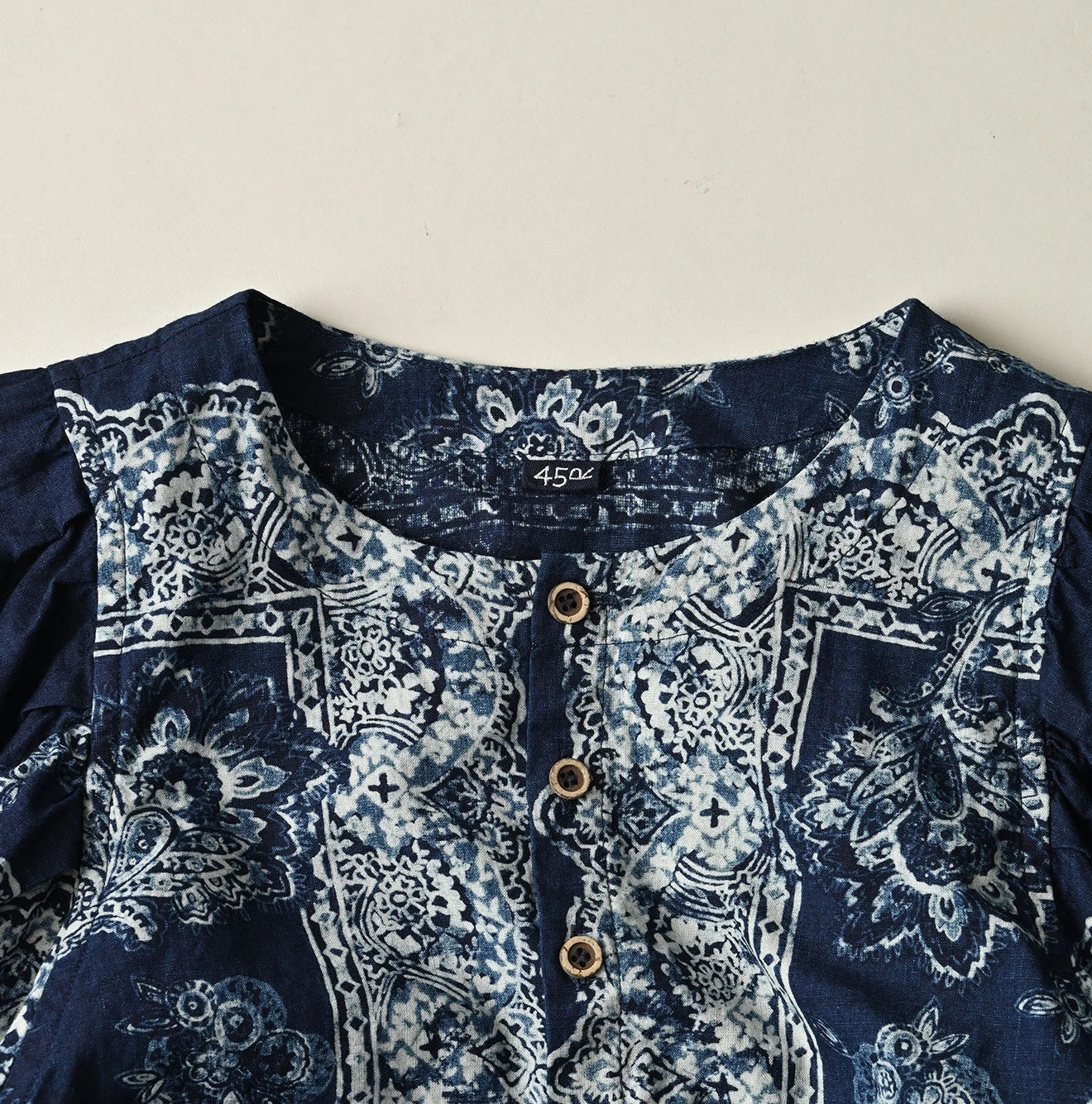 Indigo Bandana Paisley Print Puff Blouse Detail