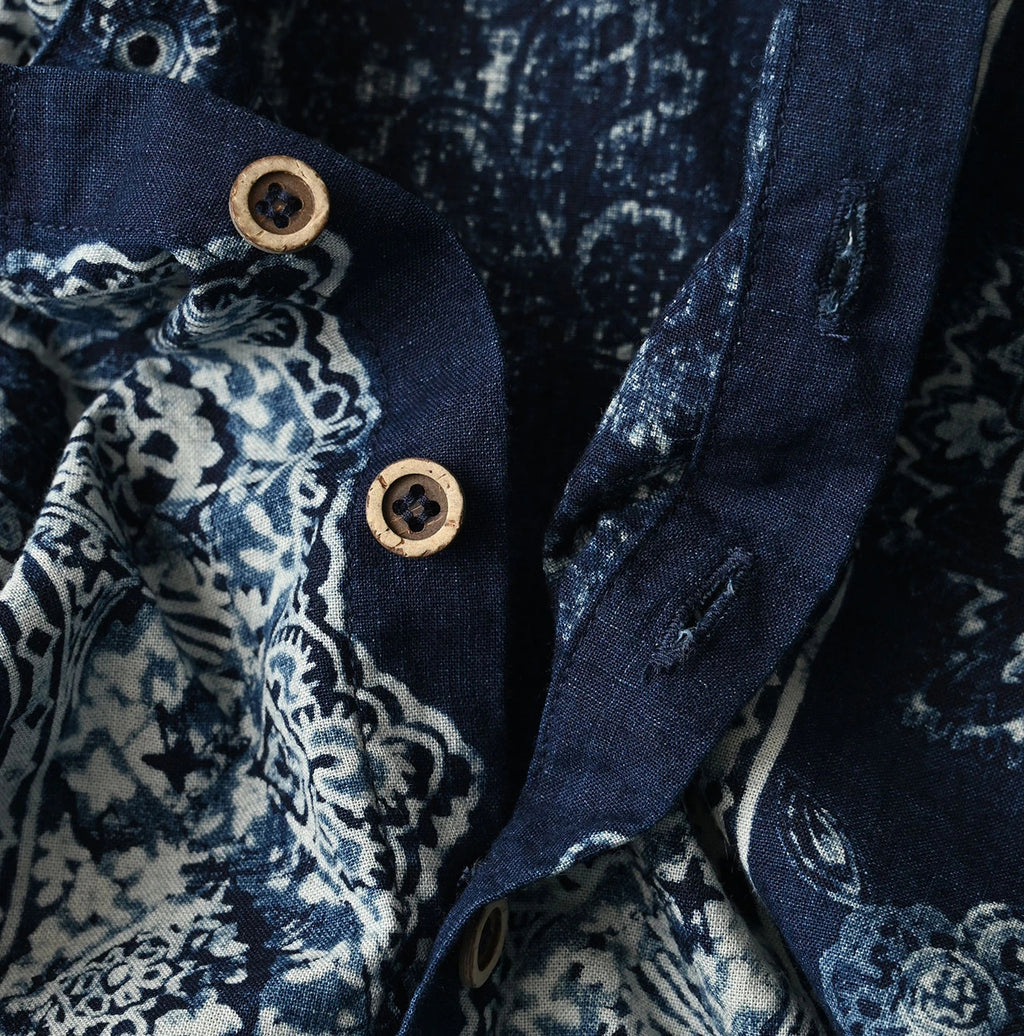 Indigo Bandana Paisley Print Puff Blouse Detail