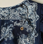 Indigo Bandana Paisley Print Puff Blouse Detail
