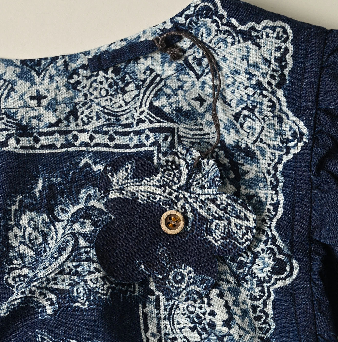 Indigo Bandana Paisley Print Puff Blouse Detail