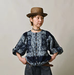 Indigo Bandana Paisley Print Puff Blouse Female Model