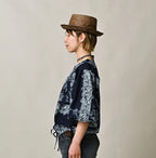 Indigo Bandana Paisley Print Puff Blouse Female Model