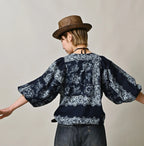 Indigo Bandana Paisley Print Puff Blouse Female Model