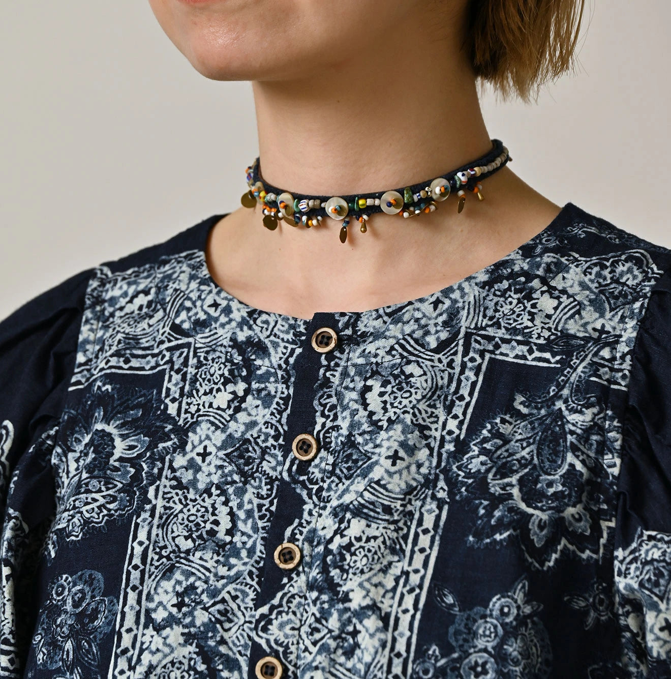 Indigo Bandana Paisley Print Puff Blouse Detail
