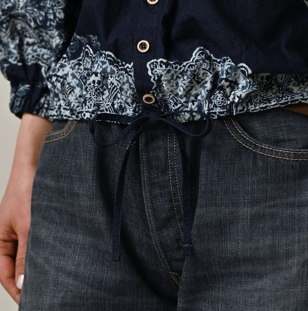 Indigo Bandana Paisley Print Puff Blouse Detail