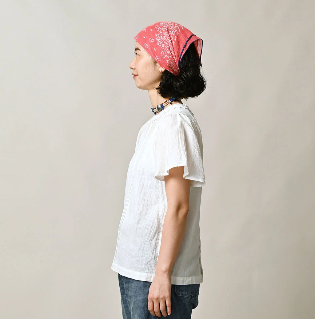 Indian Khadi Pin Tuck Lace Blouse Female Model