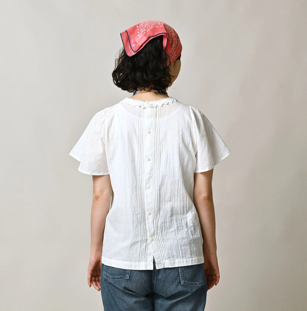 Indian Khadi Pin Tuck Lace Blouse Female Model
