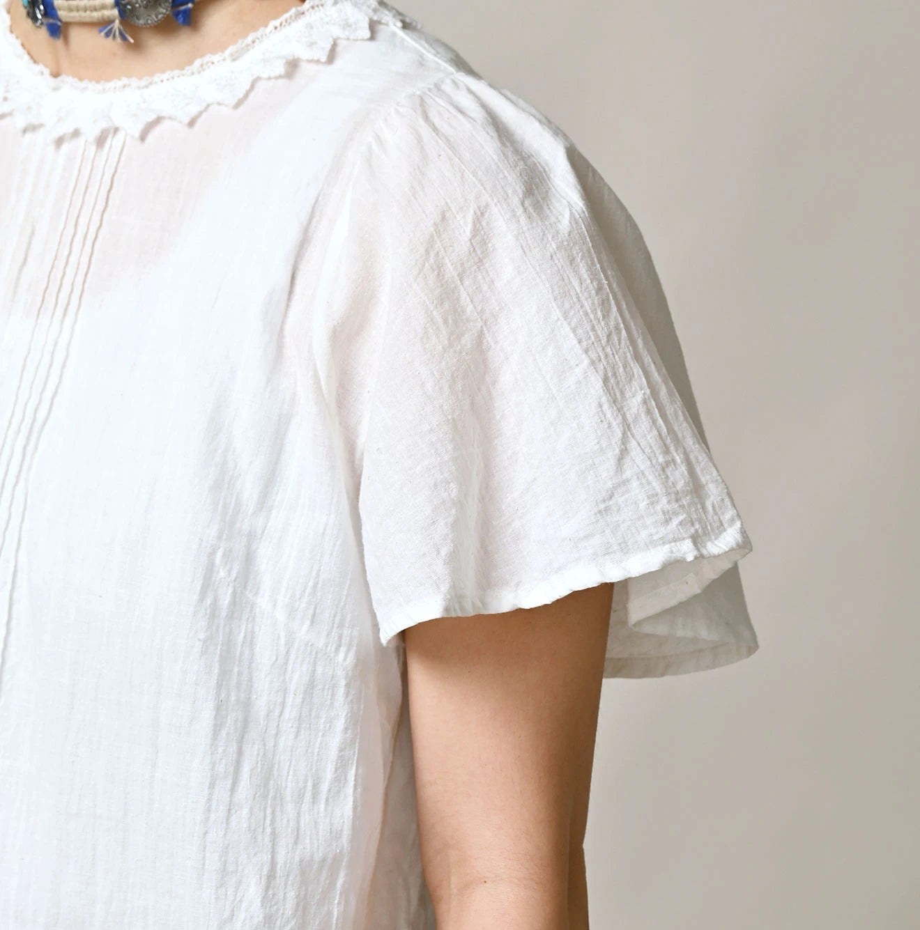 Indian Khadi Pin Tuck Lace Blouse Detail