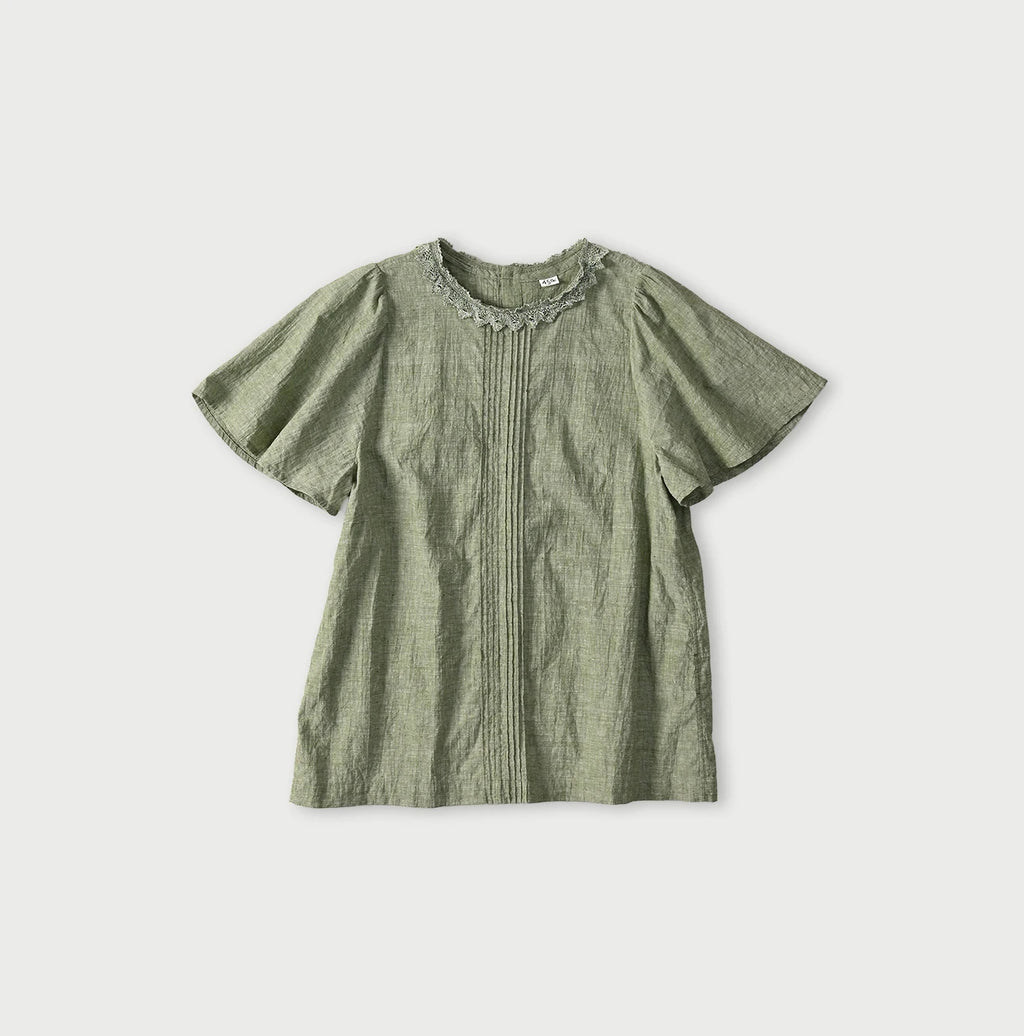 Indian Khadi Pin Tuck Lace Blouse Green