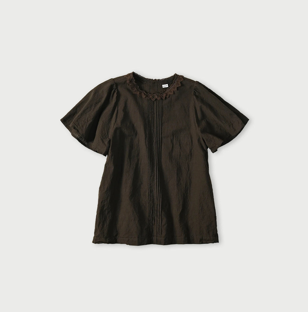 Indian Khadi Pin Tuck Lace Blouse Brown
