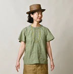 Indian Khadi Pin Tuck Lace Blouse Female Model