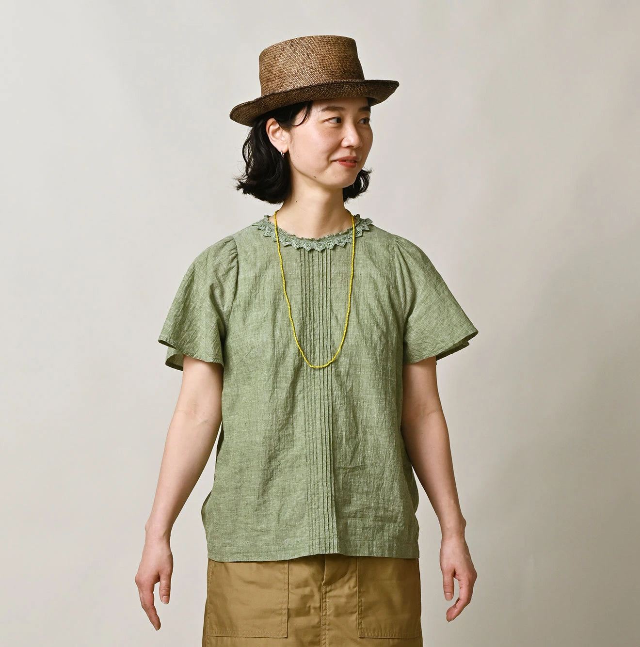 Indian Khadi Pin Tuck Lace Blouse Female Model
