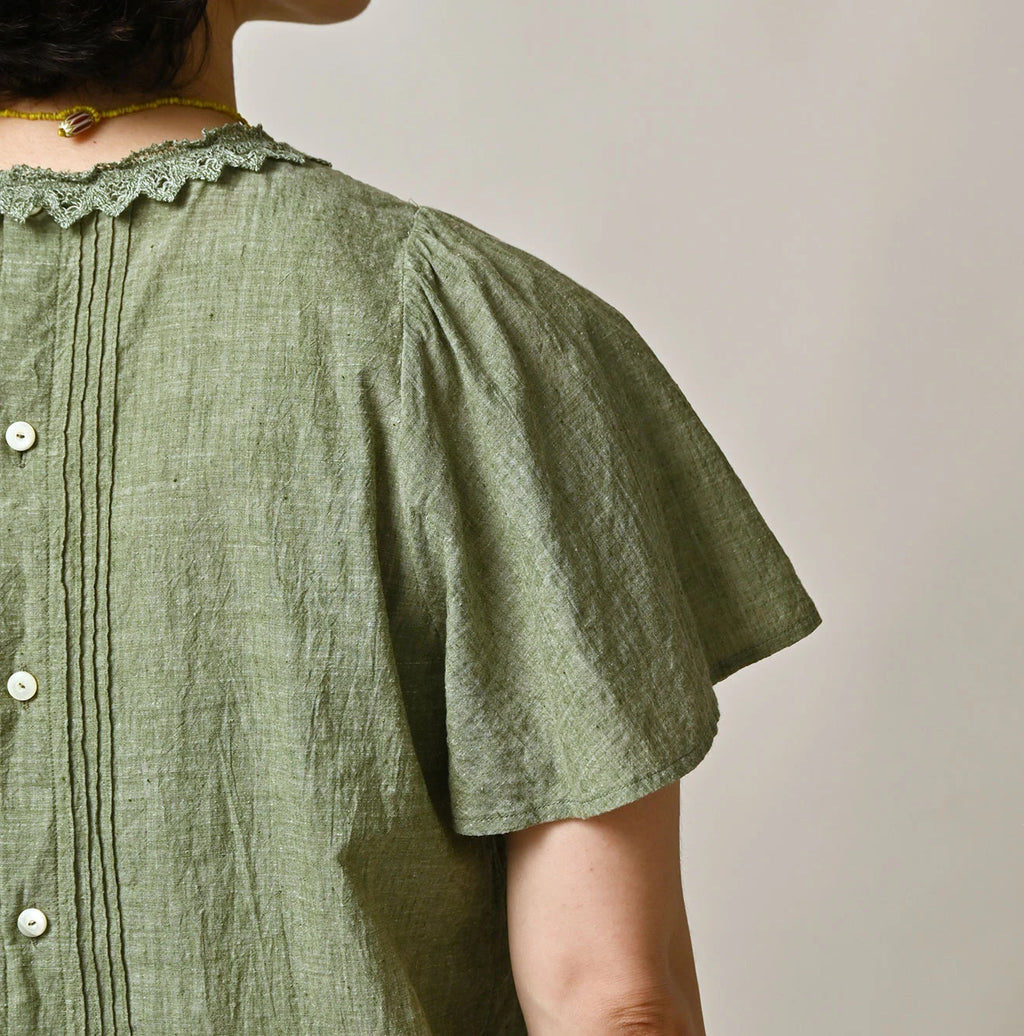 Indian Khadi Pin Tuck Lace Blouse Detail