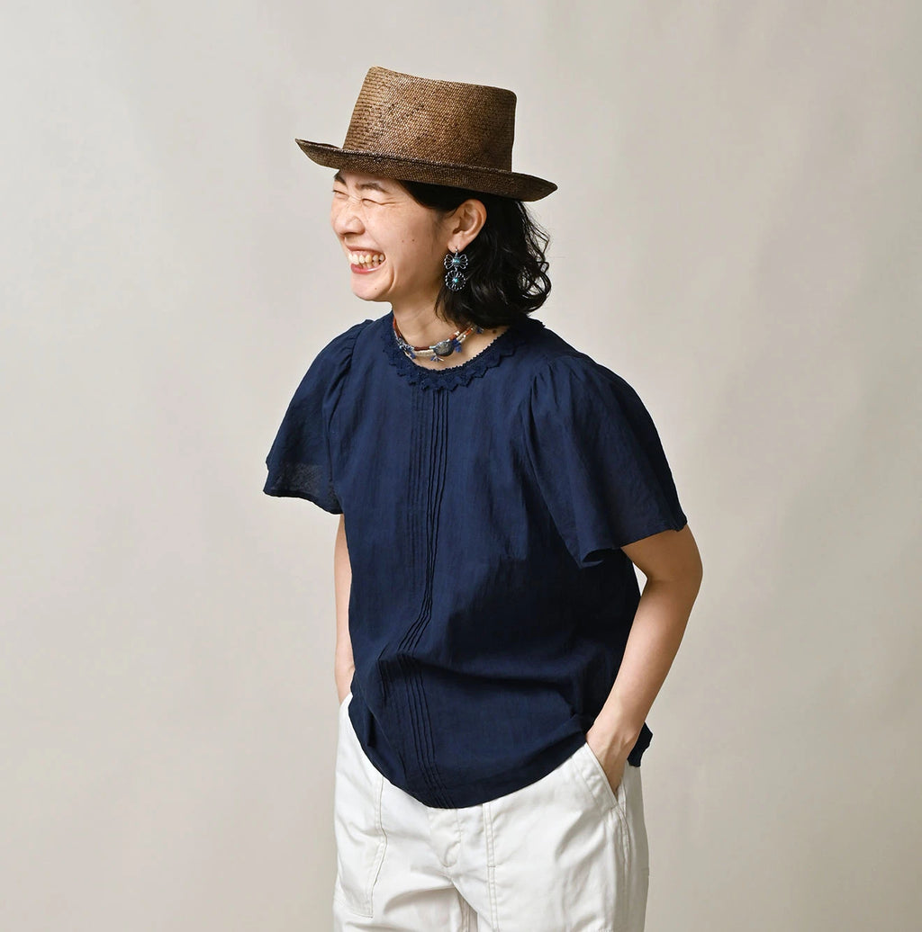 Ai Indian Khadi Pin Tuck Lace Blouse Female Model