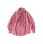 Gauze Gingham Frill Long Sleeve Coupé Shirt Magenta Gingham