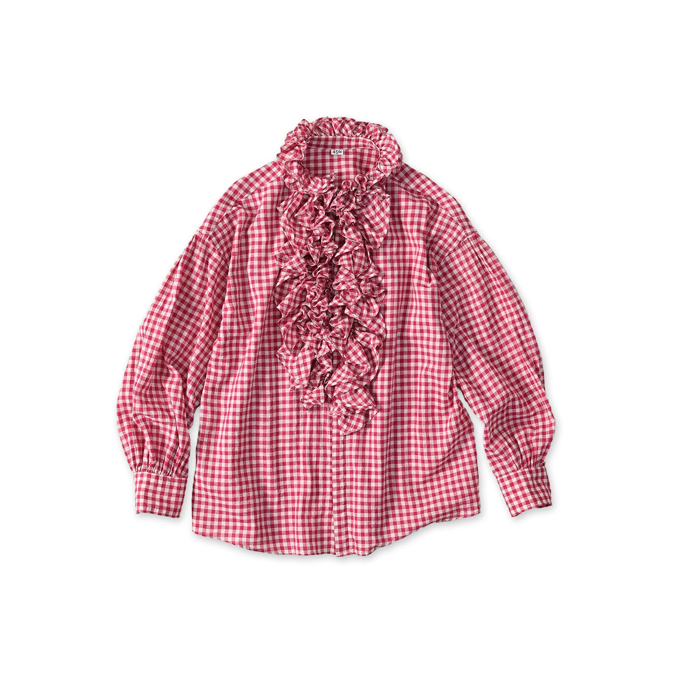 Gauze Gingham Frill Long Sleeve Coupé Shirt Magenta Gingham