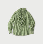Gauze Gingham Frill Long Sleeve Coupé Shirt Green Gingham