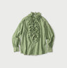 Gauze Gingham Frill Long Sleeve Coupé Shirt Green Gingham