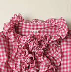 Gauze Gingham Frill Long Sleeve Coupé Shirt Detail