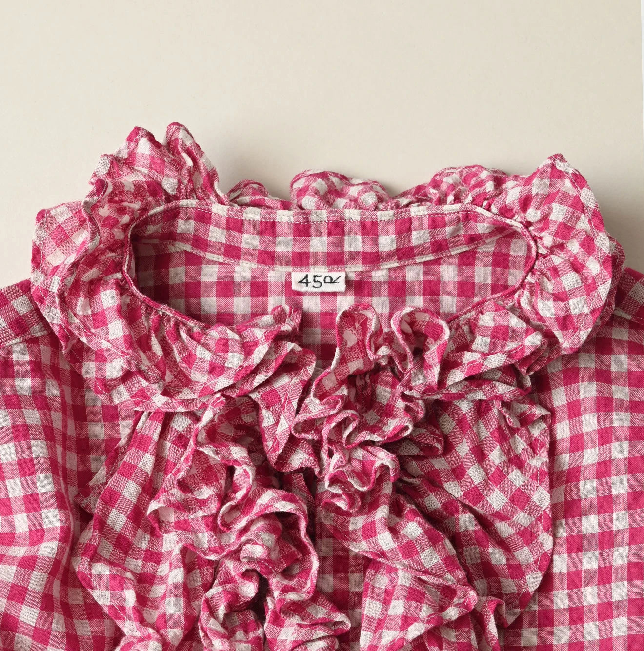 Gauze Gingham Frill Long Sleeve Coupé Shirt Detail